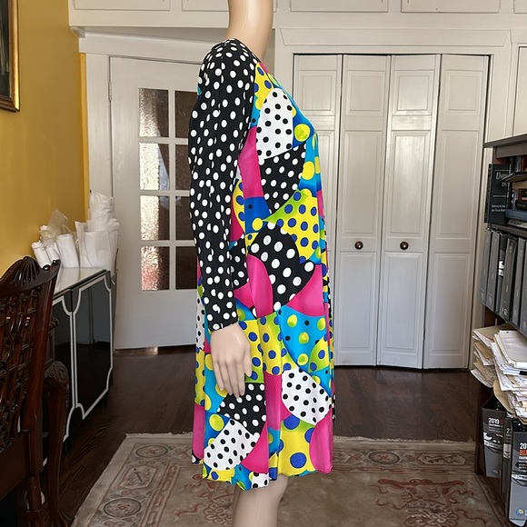 Vintage 80s Pat Argenti Colorful Polka Dot Silk A-Line Dress Size 6 - Picture 8 of 12